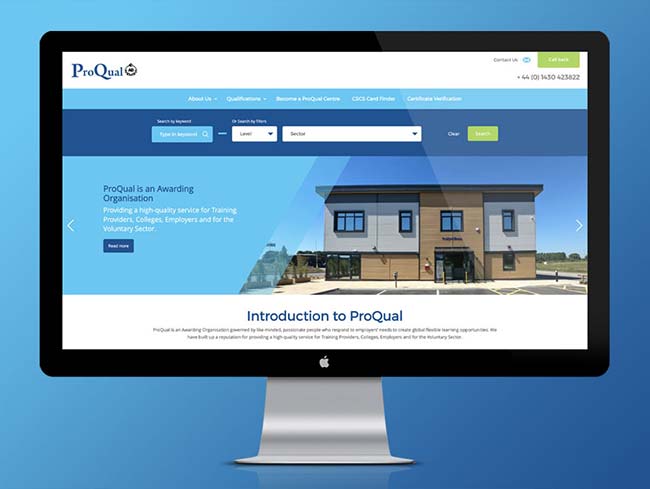 Desktop screen of Proqual AB website