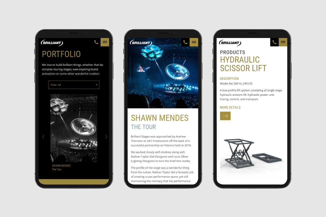Mobile screens of Brilliant website