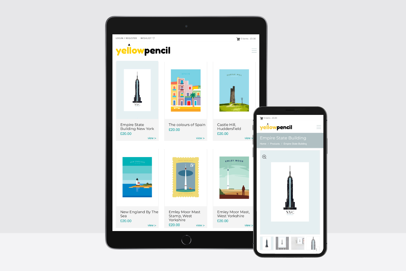 ipad image of online shop for Yellow Pencil Prints