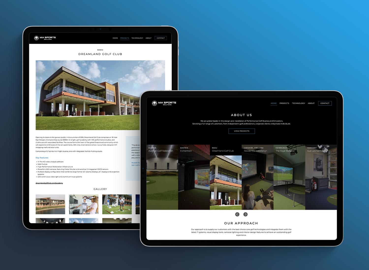 ipad screen of Mia Sports Solutions website
