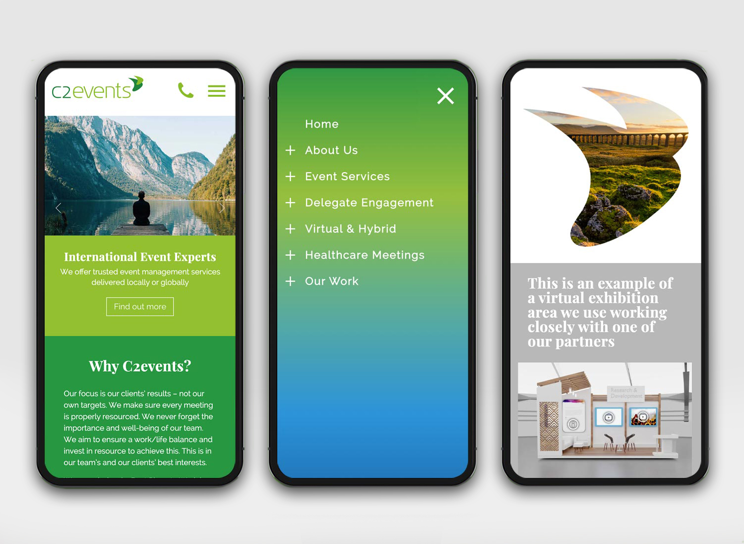 Mobile screens of C2 Events website