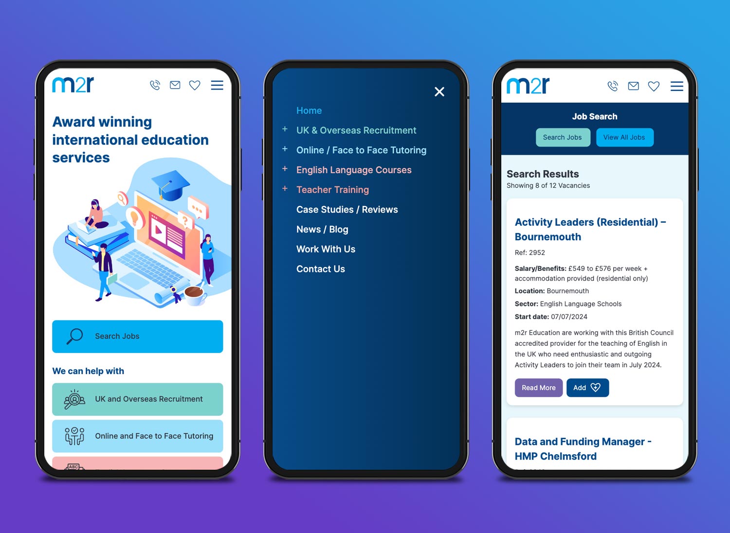 m2r Education Mobile Website Pages