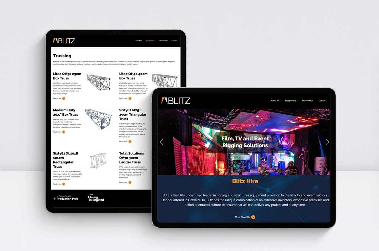 Blitz Website Page on ipad